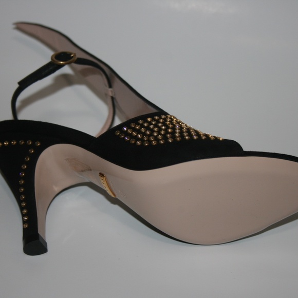 Gucci Black Suede Crystal Studded Sandals Heels - Picture 4 of 7